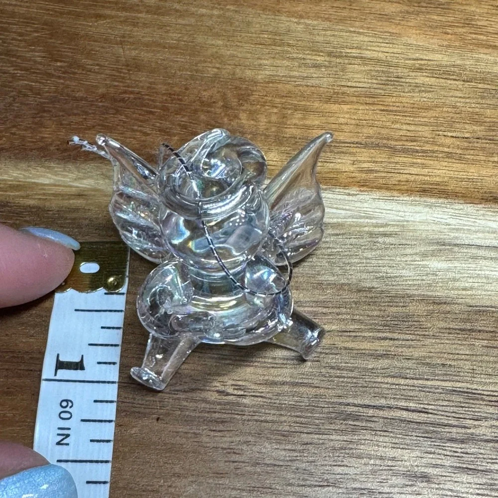 Iridescent Blown Glass Angel Ornament Mini Cherub Figurine Suncatcher Clear